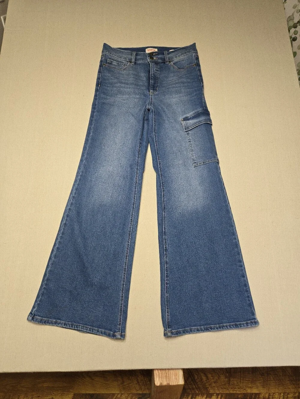 Sofia Women's Blue Flared Cargo Pocket Jeans